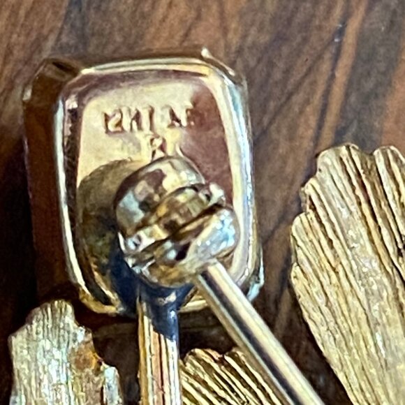 1940s Tru-Kay  Leaf Brooch & Earrings Set—12K Gold-Filled & Czech Crystals—EUC - Picture 10 of 11